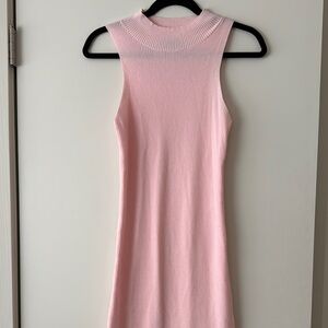 Pink Sleeveless Ribbed Dress